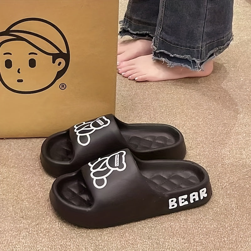 Women's EVA Minimalist Teddy Bear Slip-On Slippers - Thick Anti-Skid Sole, All-Season Indoor/Outdoor Comfort, Cute Cartoon Bear Design for Home & Team Building Activities, Teddy Bear Slippers, Casual Footwear, Playful Footwea