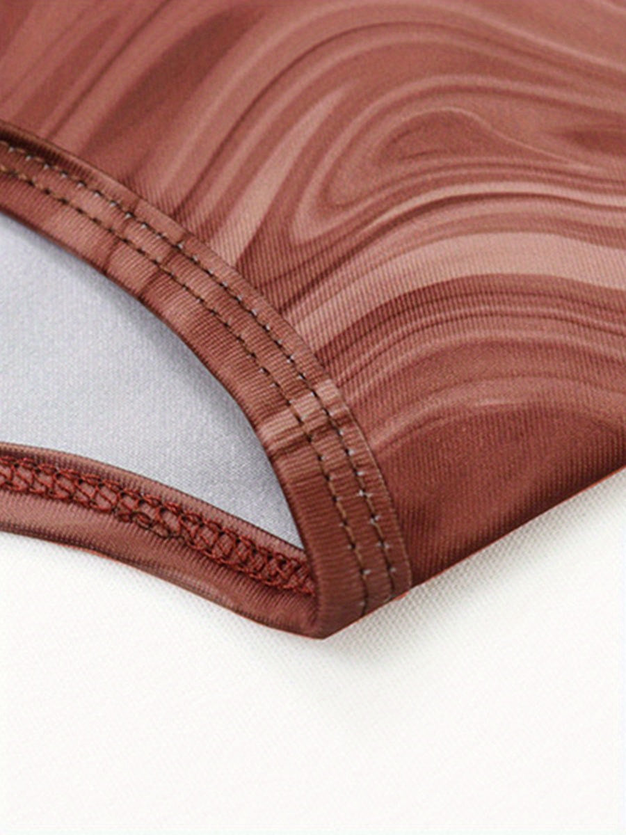 Abstract Ripple Print Dress, Sexy Mock Neck Long Sleeve Dress, Women's Clothing