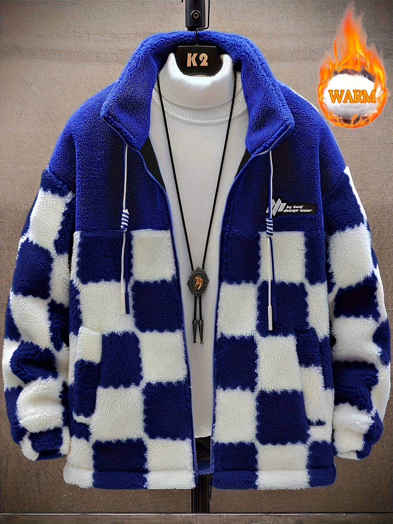 Men's Warm Thick Fleece Coat, Palid Cardigan Overcoat For Fall Winter