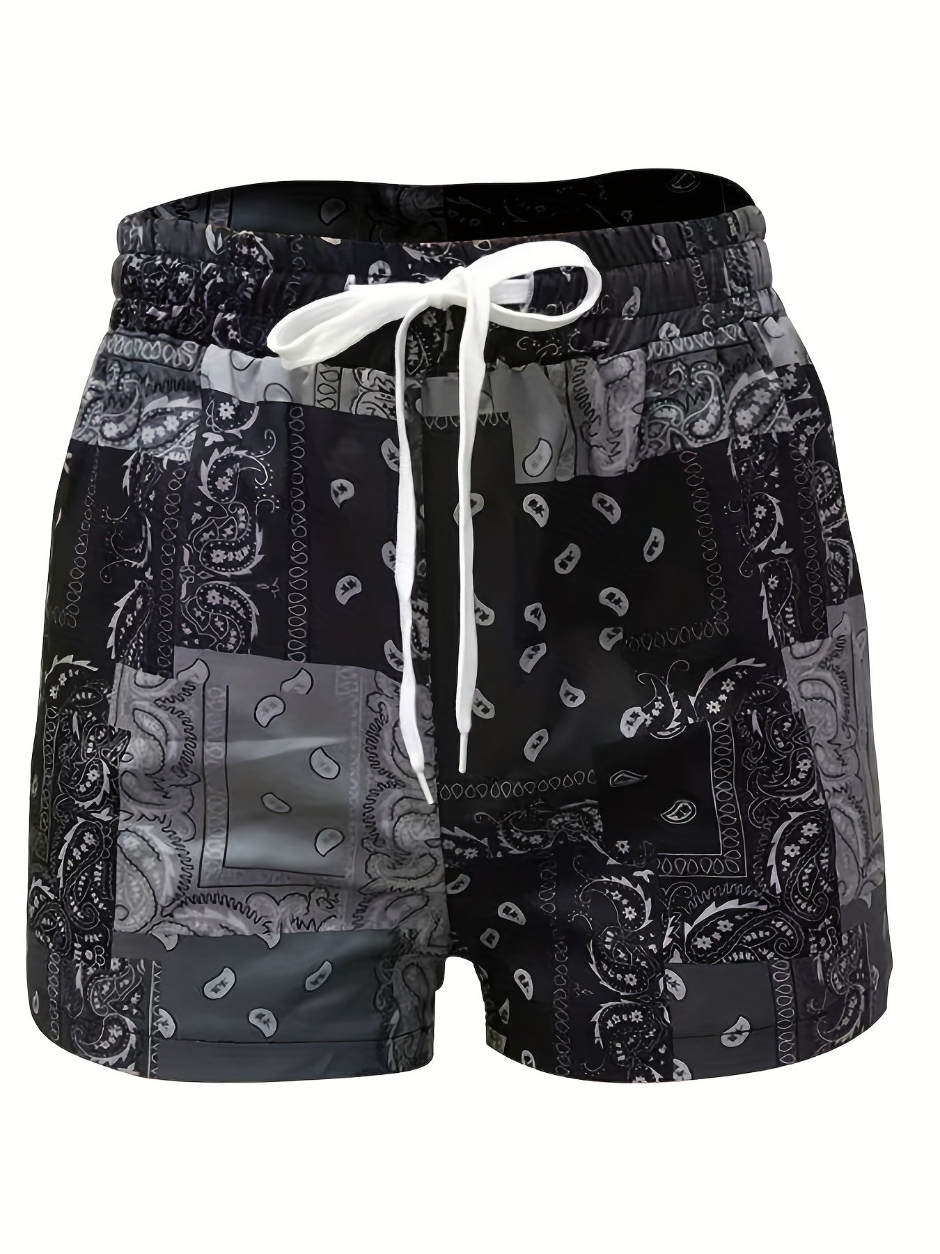 Vibrant All-Over Print Boho Paisley Shorts - Non-Stretch, Regular Fit, Polyester Knit Fabric, Sexy Summer Shorts for Women - Casual, Comfy, and Chic Drawstring Shorts for Spring and Summer Season