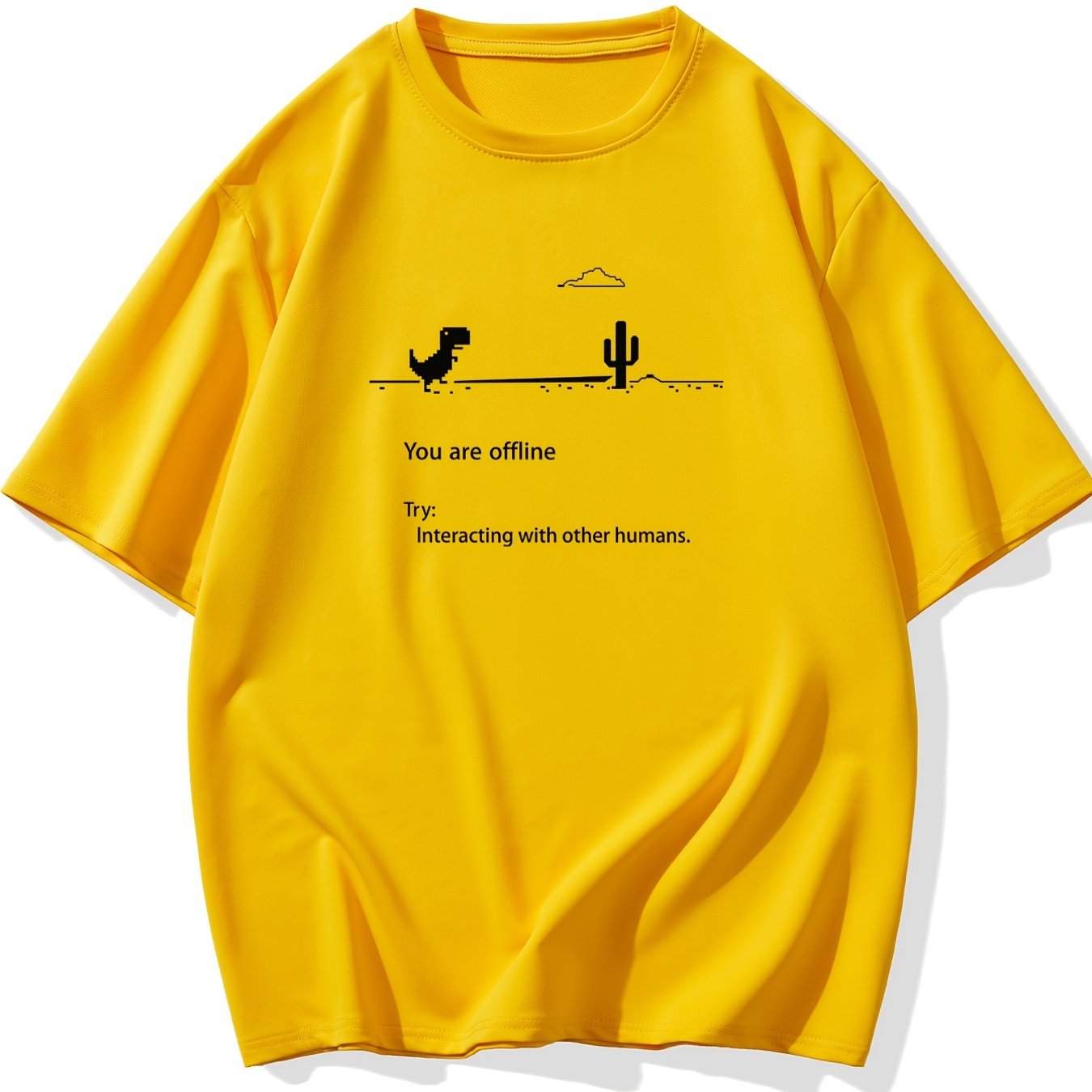 Men's Plus Size 'You are offline...' Print Stretch T-shirt, Oversized Short Sleeve Tops For Spring Summer, Causal Loose Clothing For Big And Tall Guys