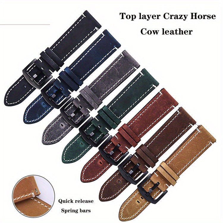 Leather Watch Band, Quick Release Strap, Retro Top Layer Cow Leather, Switch Spring Bar, 20mm, 22mm, 24mm Black Buckle, Ideal Choice For Gifts