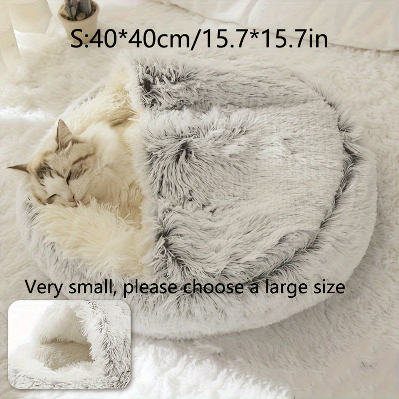 Cozy Luxurious Plush Donut Pet Bed - Hooded, Non-Slip Bottom, Easy to Clean - for Cats & Small Dogs, Perfect for Winter Comfort