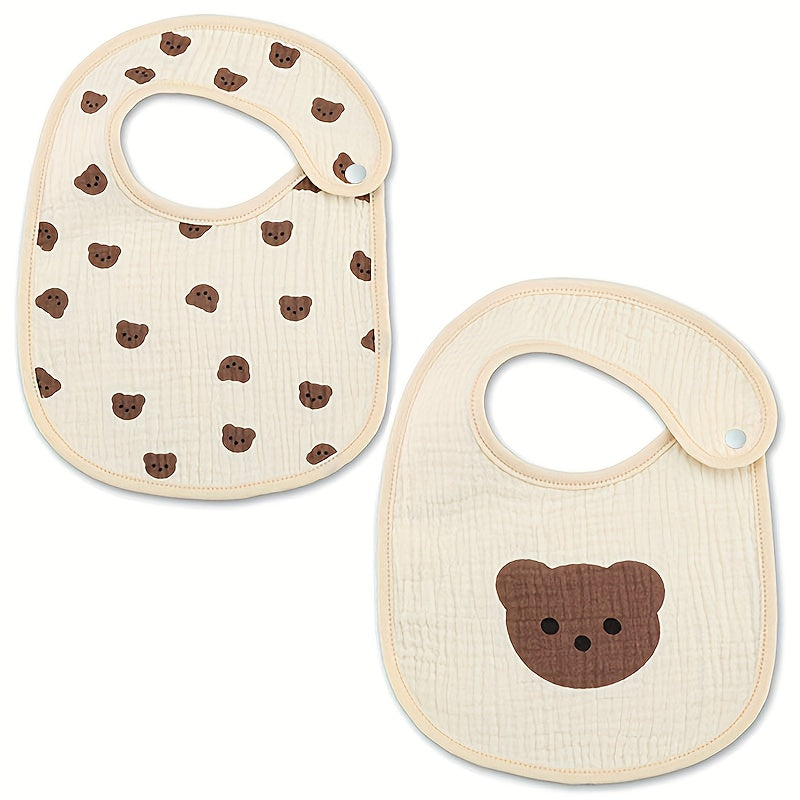 2pcs/Pack Adorable U-Shaped Soft Cotton Bibs - Gentle on Skin, Water-Friendly, Snap Closure, Perfect for Messy Eaters, Drooling, and Feeding Time - Unisex Design for Boys and Girls