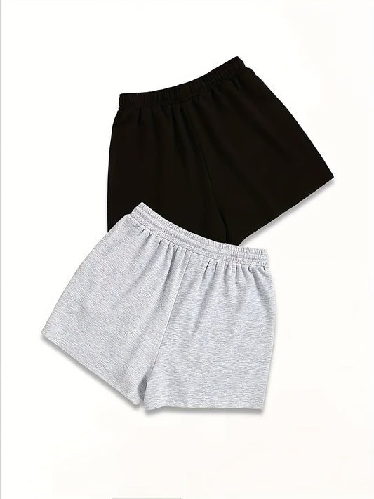 Drawstring Shorts 2 Pack, Queen Print Summer Sporty Casual Shorts, Women's Clothing