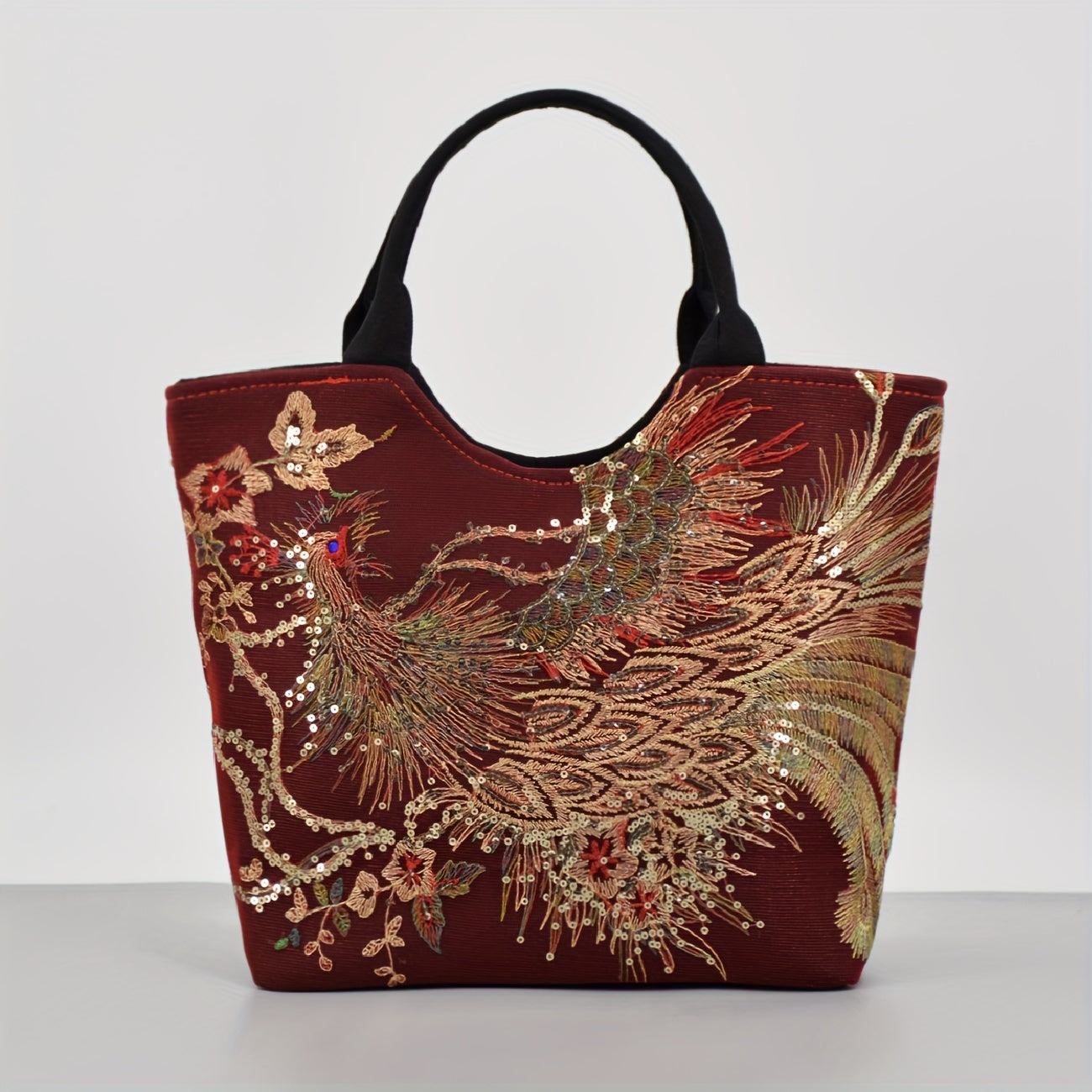 Women's Embroidered Satchel Bag, Fashion Double Handle Purse, Retro Style Handbag With Removable Strap
