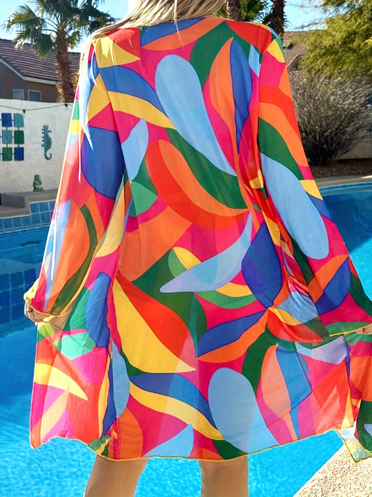 3-Piece Conservative Slimming Bathing Suit Set - Contrast Color Women's Swimwear with Cover-Up, Ruched High-Waisted Bikini, Adjustable Straps, and Quick-Drying Fabric for Comfortable Beach Wear