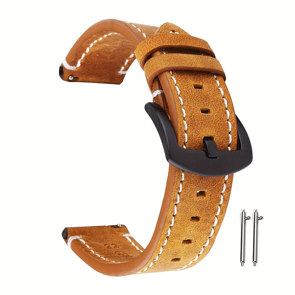 Leather Watch Band, Quick Release Strap, Retro Top Layer Cow Leather, Switch Spring Bar, 20mm, 22mm, 24mm Black Buckle, Ideal Choice For Gifts