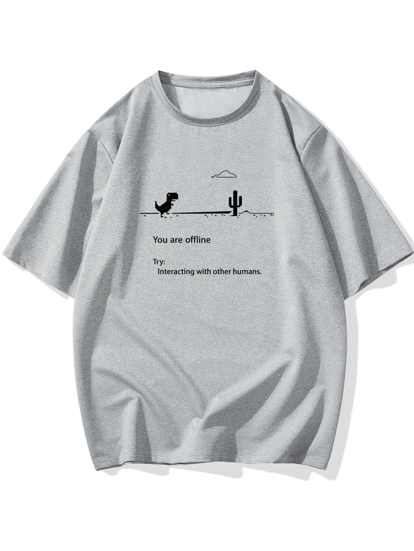 Men's Plus Size 'You are offline...' Print Stretch T-shirt, Oversized Short Sleeve Tops For Spring Summer, Causal Loose Clothing For Big And Tall Guys