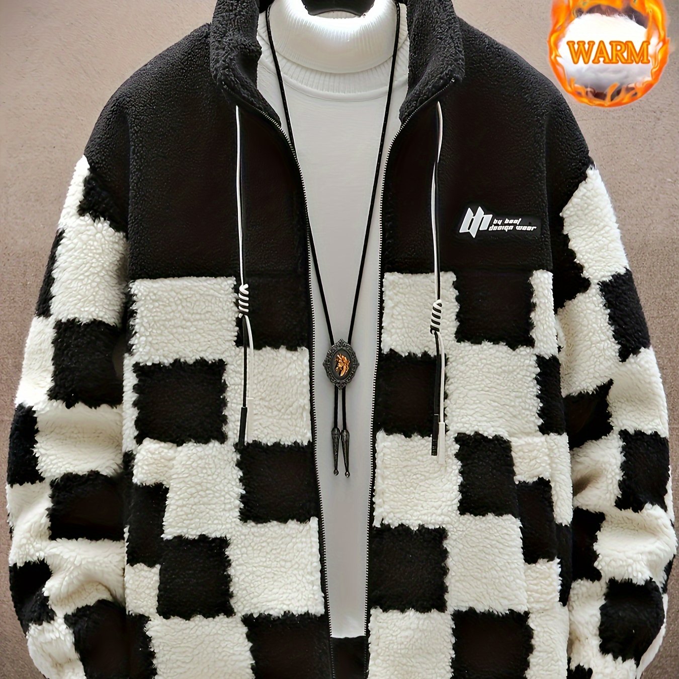 Men's Warm Thick Fleece Coat, Palid Cardigan Overcoat For Fall Winter