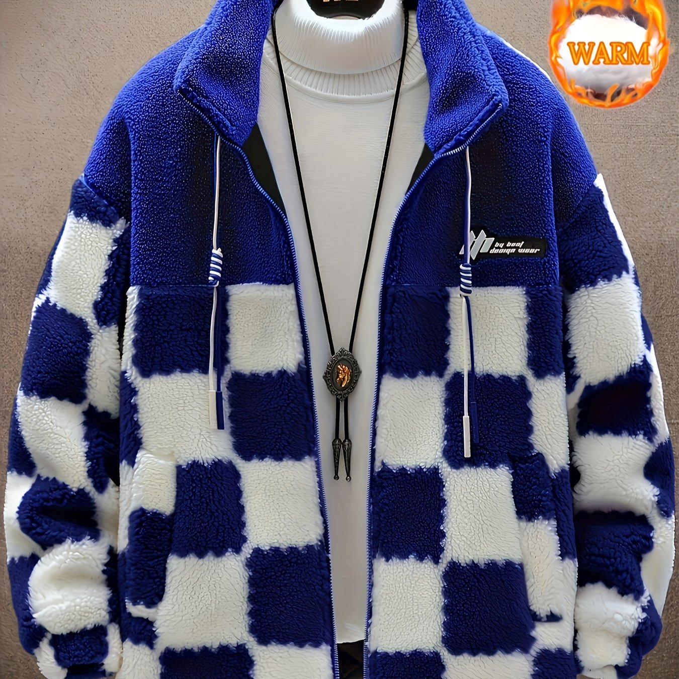 Men's Warm Thick Fleece Coat, Palid Cardigan Overcoat For Fall Winter