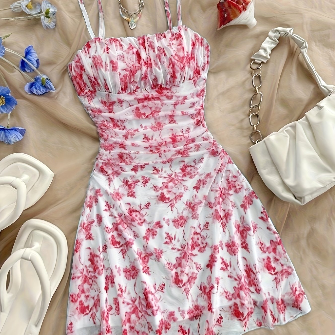 Women's New Floral Print Halter Dress Fashionable Elegant Suitable for All Seasons