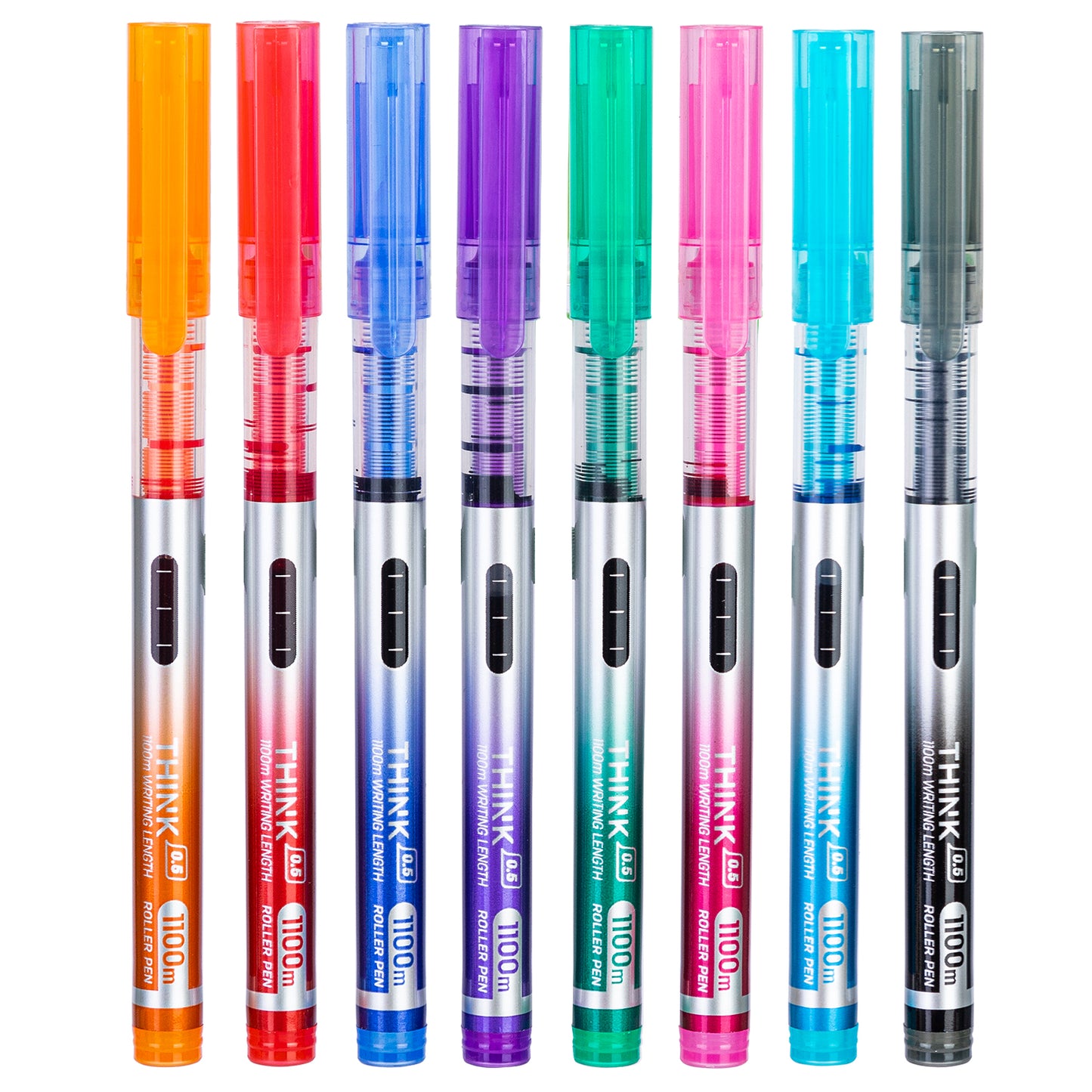 Deli 8 Pieces Rolling Ball Pens, Quick-Drying Ink 0.5 mm Extra Fine Point Pens Liquid Ink Pen Rollerball Pens Multicolor