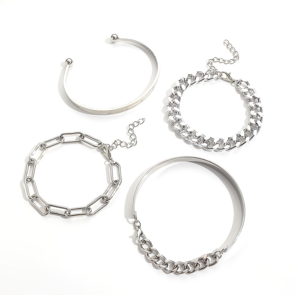 4 Pcs/Set Multilayer Hand Jewelry Decorative Simple Chain & Bangle Bracelet Set for Women - Stylish Party Clothing Accessory - Durable Handcrafted Design - Perfect Gift Idea