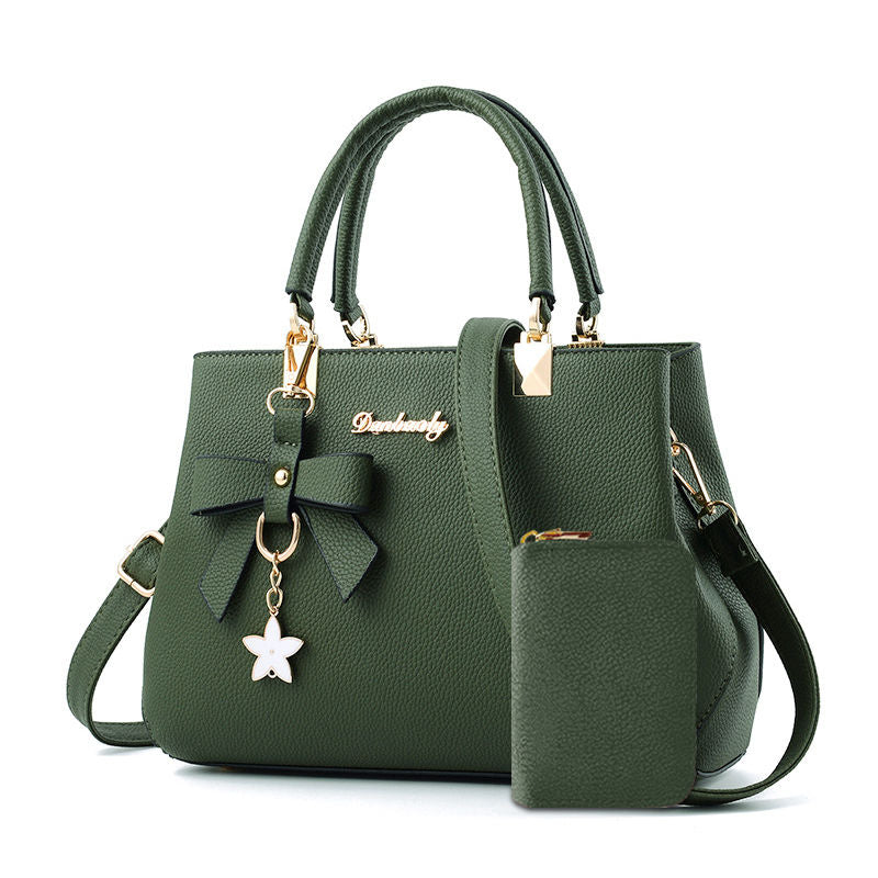 Chic Bow Decor Crossbody Bag for Women - Versatile Top Handle Satchel with Coin Purse, Adjustable Strap, and Zip Closure - Available in Khaki, Dark Pink, Light Blue, Black - Synthetic Material with Acrylic Lining, Cute Handba