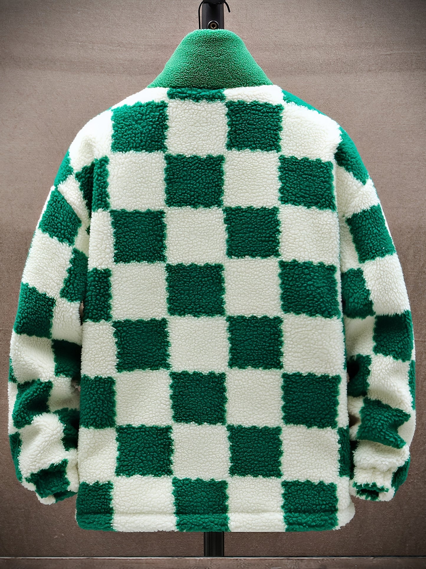 Men's Warm Thick Fleece Coat, Palid Cardigan Overcoat For Fall Winter