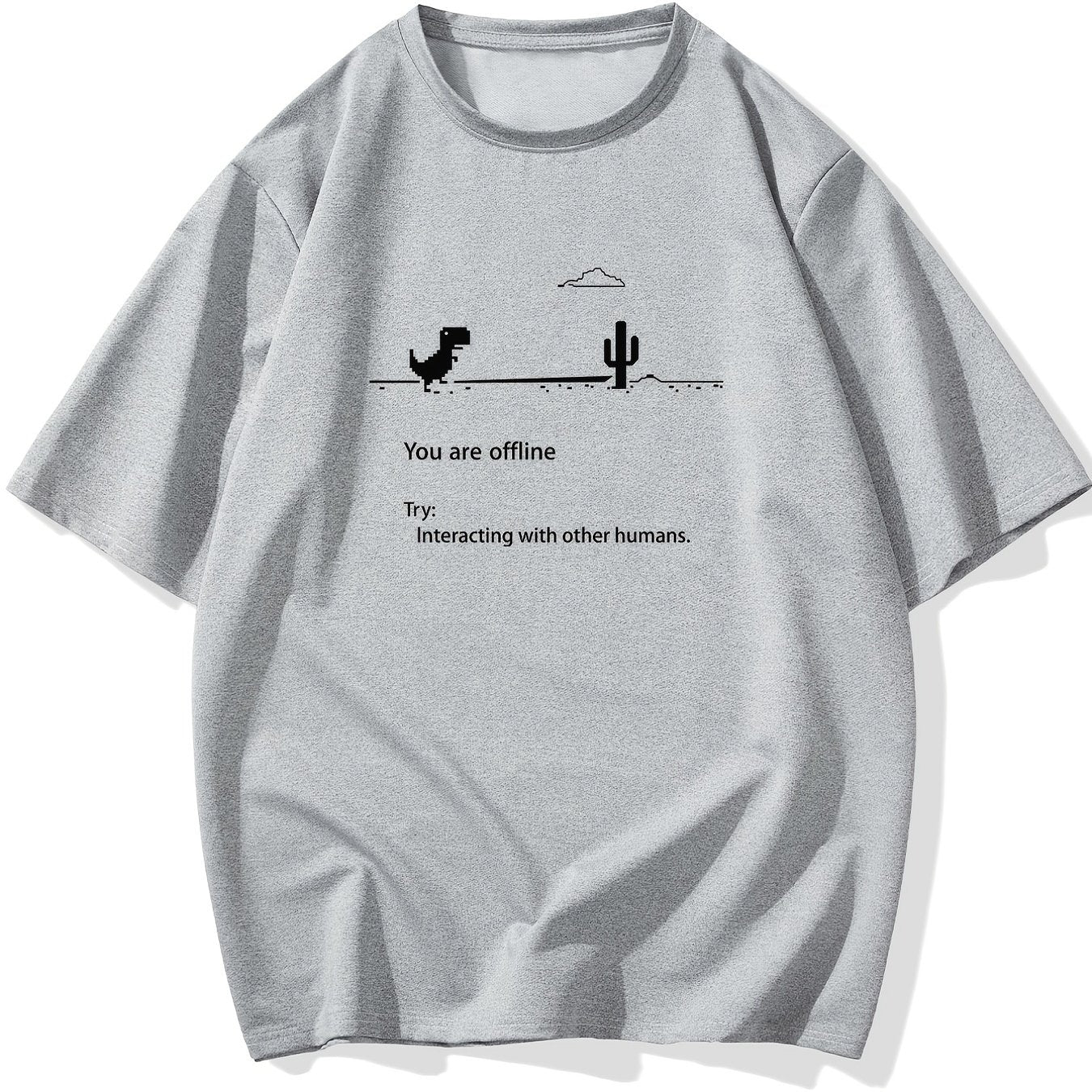 Men's Plus Size 'You are offline...' Print Stretch T-shirt, Oversized Short Sleeve Tops For Spring Summer, Causal Loose Clothing For Big And Tall Guys