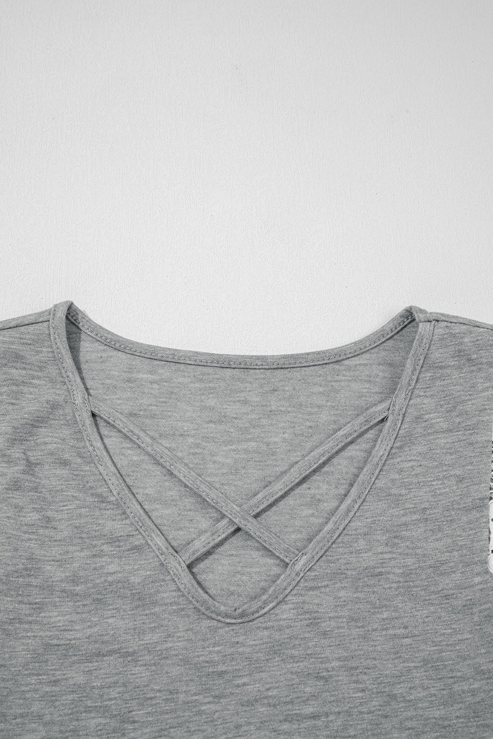 Gray Lace Patchwork Criss Cross V Neck Tank Top
