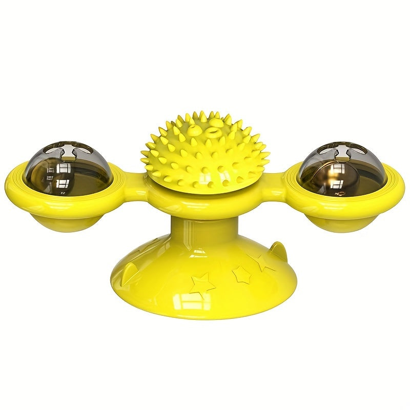 1pc Interactive Cat Toy, Windmill Turntable Teaser, Soft Plastic Rotating Plaything For Scratching And Grooming, Durable Puzzle Toys For Cats And Dogs