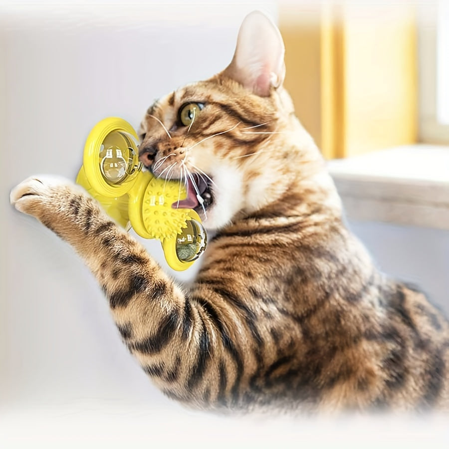 1pc Interactive Cat Toy, Windmill Turntable Teaser, Soft Plastic Rotating Plaything For Scratching And Grooming, Durable Puzzle Toys For Cats And Dogs