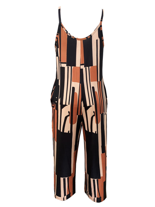 Effortlessly Chic Sleeveless Jumpsuit with Pockets - Color Block Design, Ideal for Spring & Summer - Fashionable Womens Wear