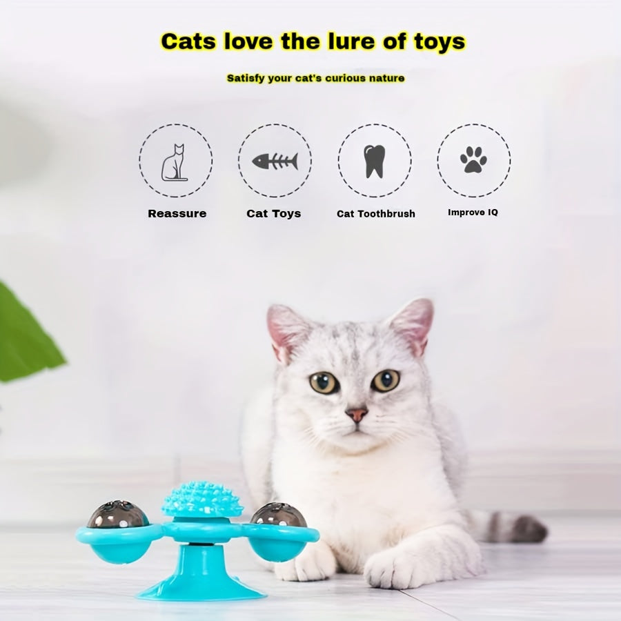 1pc Interactive Cat Toy, Windmill Turntable Teaser, Soft Plastic Rotating Plaything For Scratching And Grooming, Durable Puzzle Toys For Cats And Dogs
