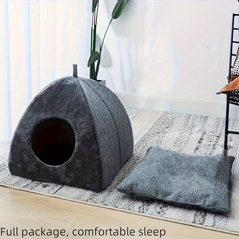 1pc Cozy Semi-enclosed Cat Bed - Dogs Pet Tent Cave For Comfortable Sleeping And Nesting