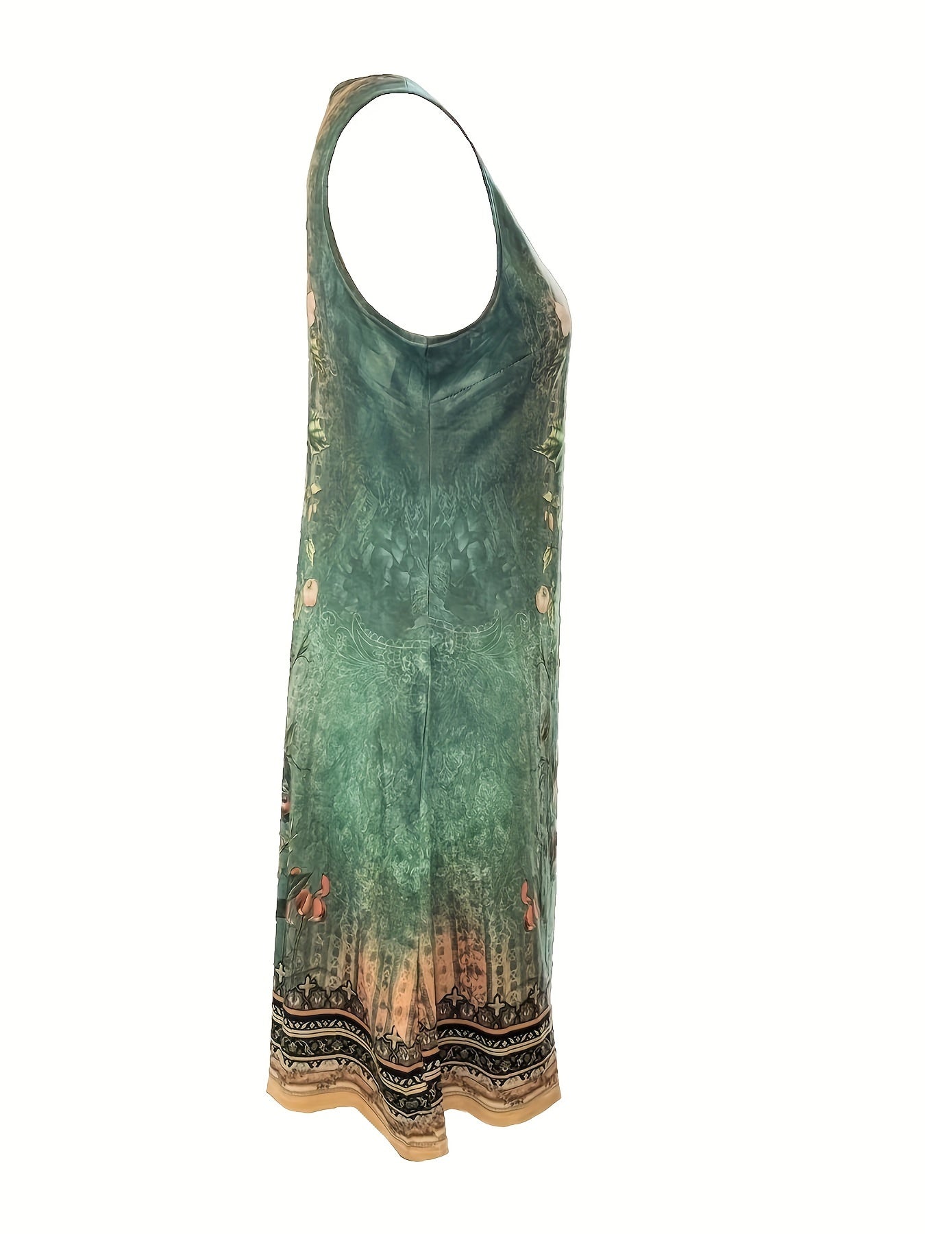 Floral Print Notched Neck Dress, Elegant Sleeveless Slim Dress, Women's Clothing