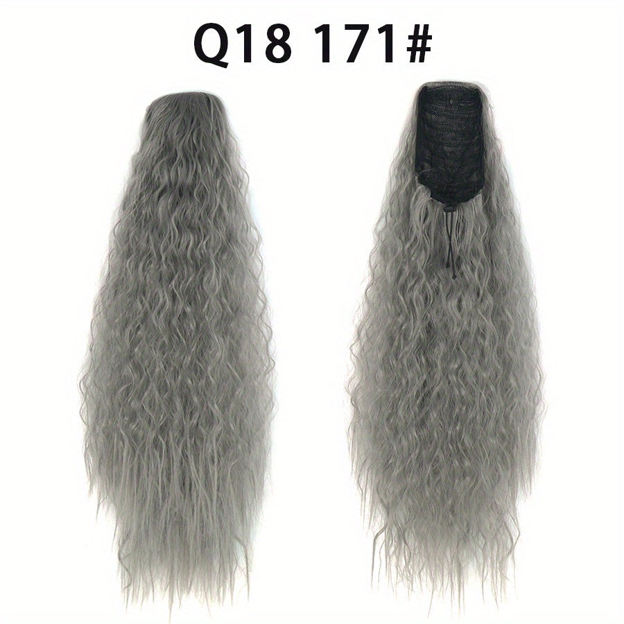 Long Curly Drawstring Ponytail For Women, 55.88cm Black Curly Ponytail Hair Extension, Synthetic Clips In Drawstring Ponytail For Daily Use (Natural Black)