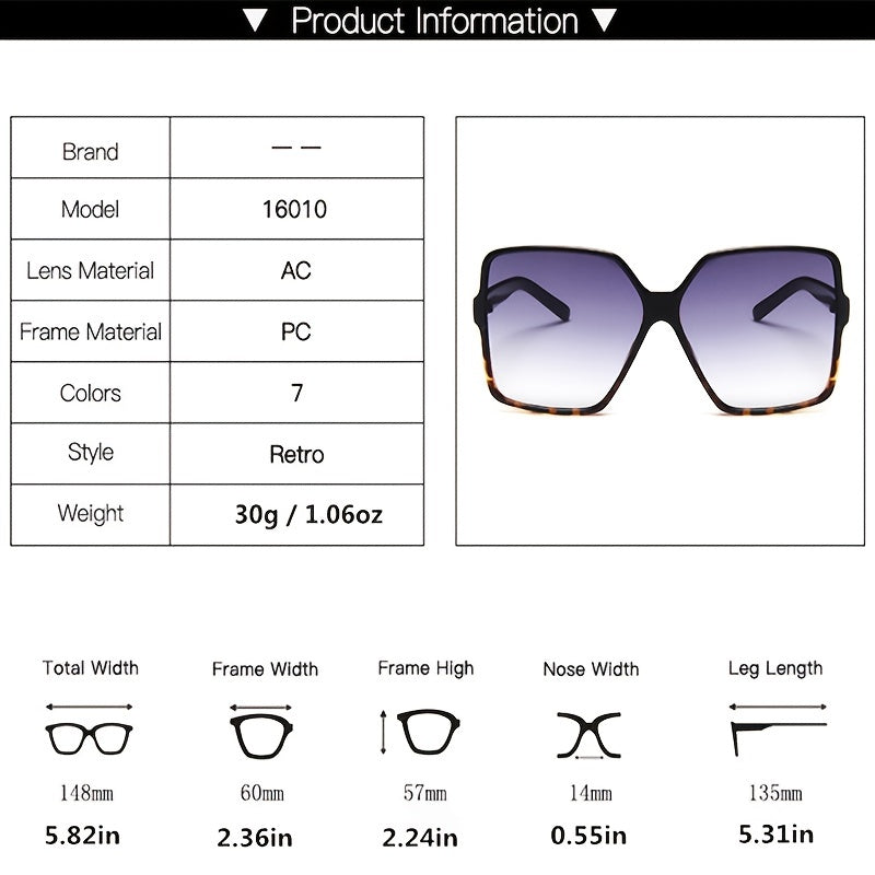 Fashion Women Oversize Sunglasses Gradient Lens Plastic Big Frame For Driving Travel
