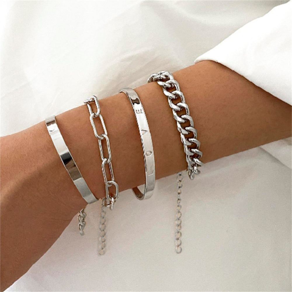 4 Pcs/Set Multilayer Hand Jewelry Decorative Simple Chain & Bangle Bracelet Set for Women - Stylish Party Clothing Accessory - Durable Handcrafted Design - Perfect Gift Idea