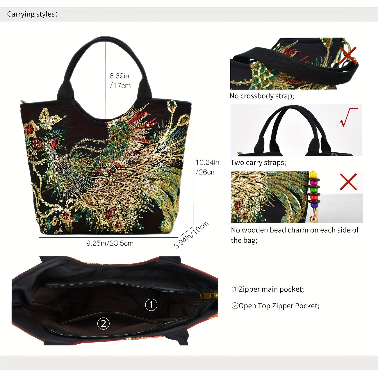 Women's Embroidered Satchel Bag, Fashion Double Handle Purse, Retro Style Handbag With Removable Strap