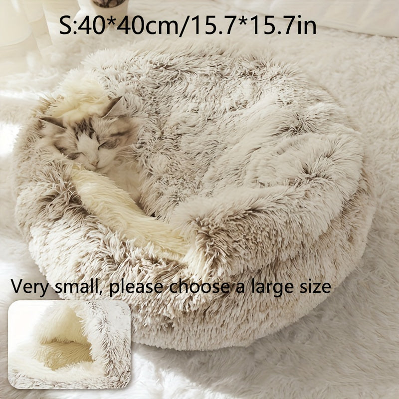 Cozy Luxurious Plush Donut Pet Bed - Hooded, Non-Slip Bottom, Easy to Clean - for Cats & Small Dogs, Perfect for Winter Comfort