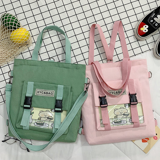 New Canvas Transparent Bag Student Canvas Bag Female Messenger Printed Canvas Bag Shoulder Bag Messenger Bag