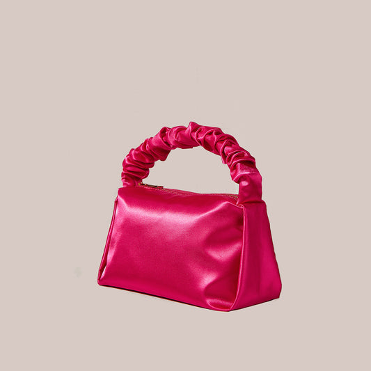 Women's Bag Fashion Trend Handbag Bag Rose Red Pleated Wrist Small Bag