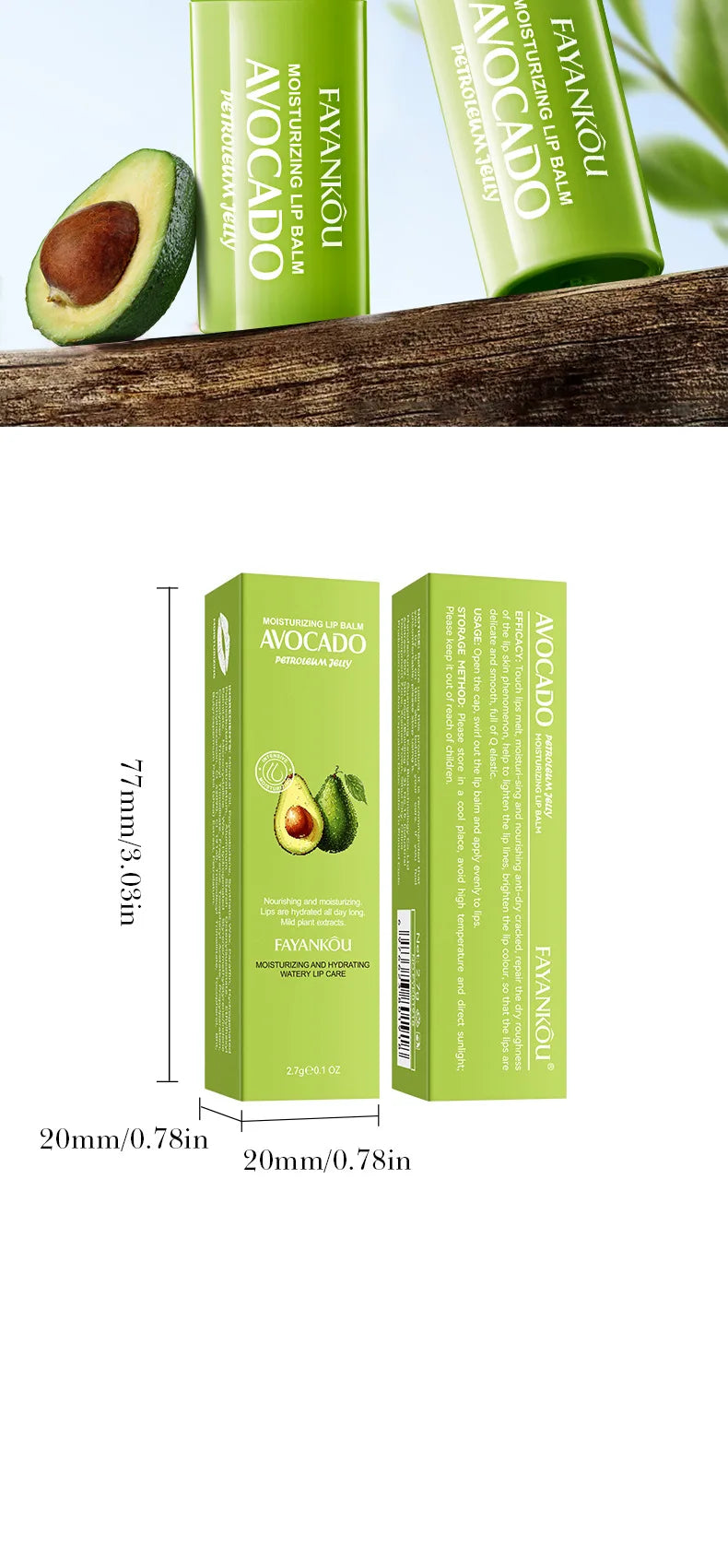 Autumn/Winter Avocado Herbal Moisturizing Lip Balm with Fruit Flavored Labeling Regular Size 2.7g
