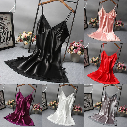 Sexy Lace Patchwork Nightwear Lingerie Nighty V Neck Wedding Dress Sleep Wear Nightdress Clothes Sexy Women's Nightgowns