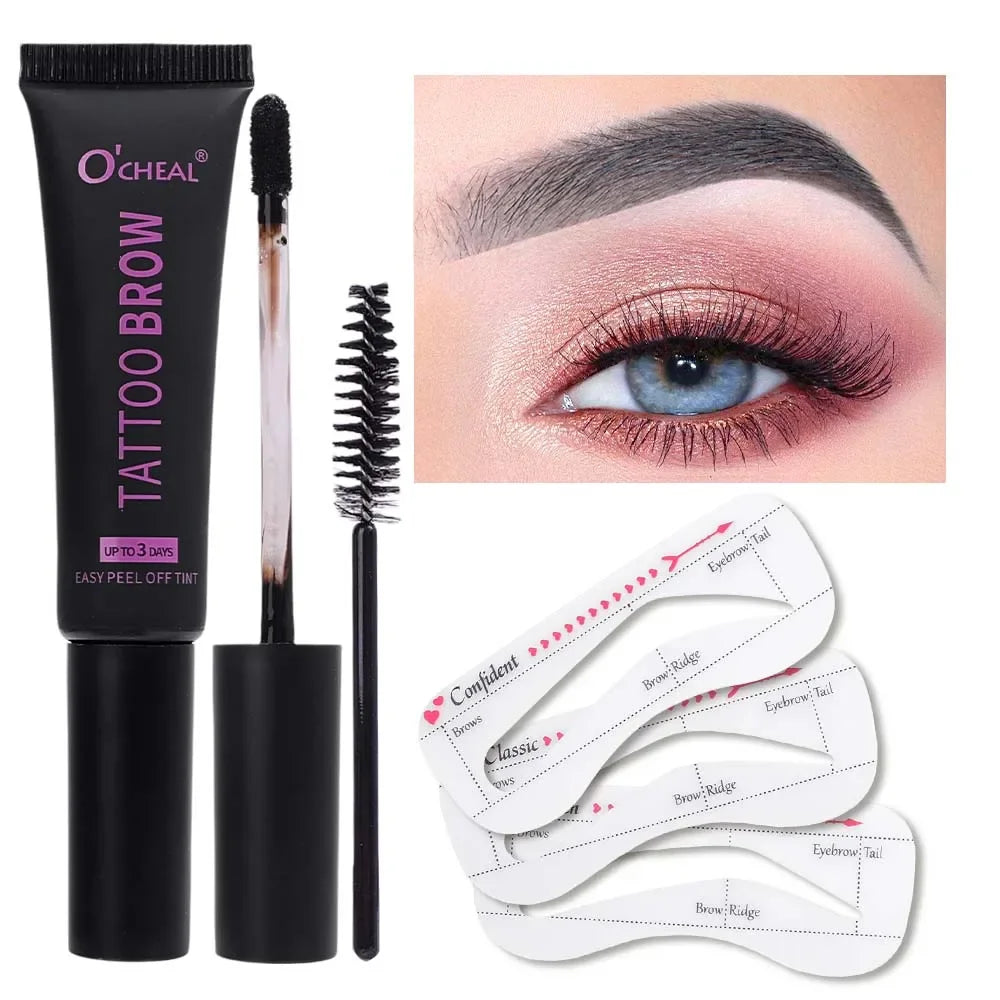 Tear-off Dye Eyebrow Cream Set Waterproof Brow Tattoo Tint with Brow Card and Brush Lasting Semi-Permanent Peel-off Eyebrow Gel