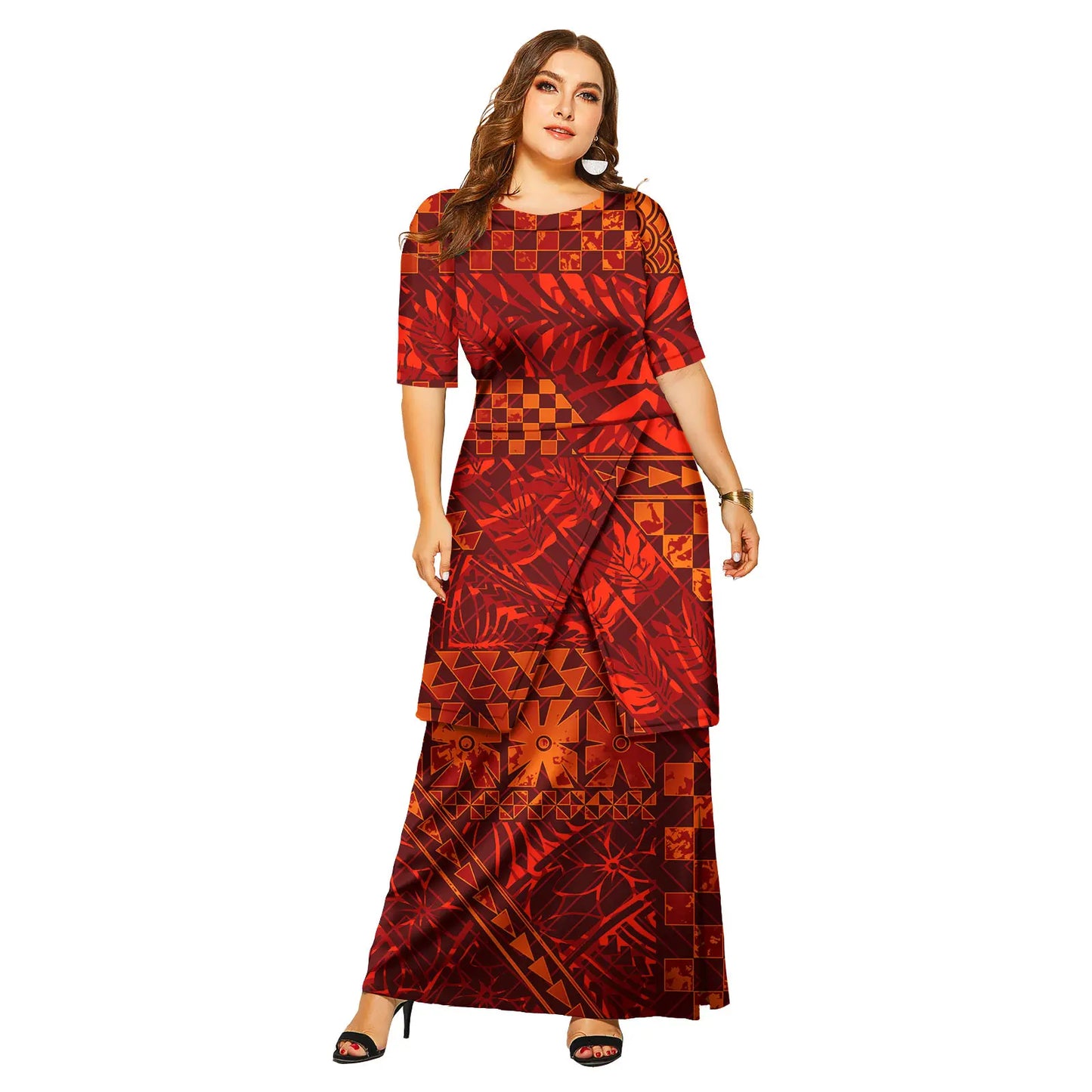 Samoa Puletasi Polynesian Tribal Tonga Logo Print Custom Ladies Plus Size Women's Sets Church Dress Asia & Pacific Islands Dress