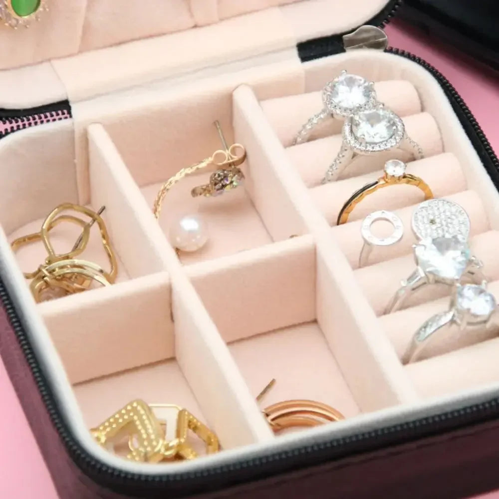 Home Travel Earrings Necklace Storage Case Women Ring Organizer PU Leather Displ