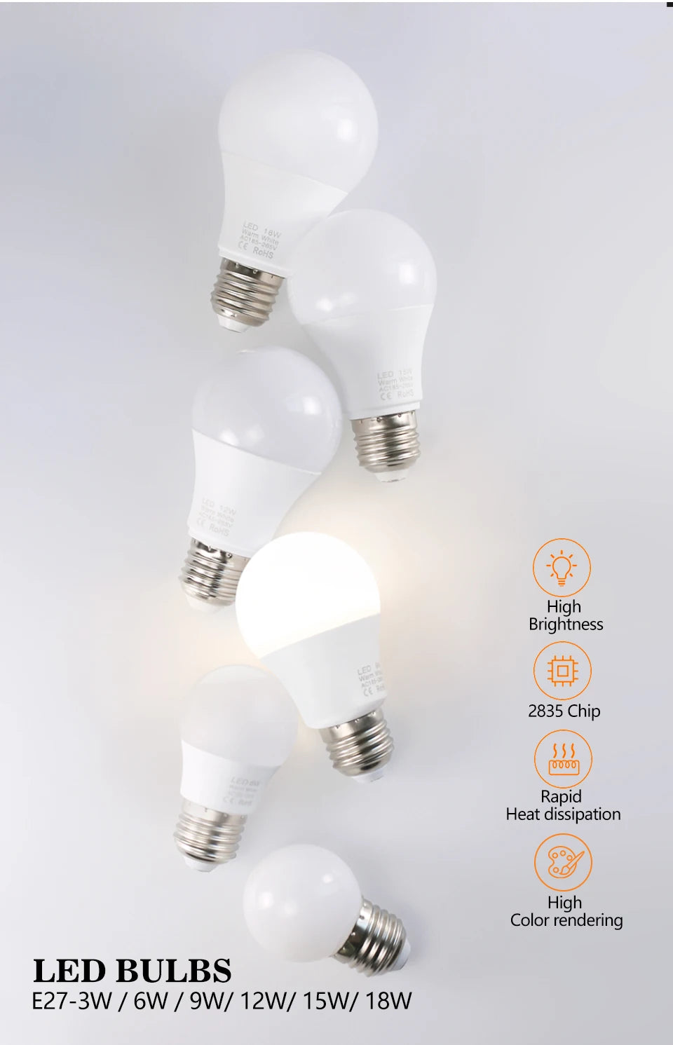 4pcs/lot E27 LED Bulb Lamps AC 220V SMD2835 3W 6W 9W 12W 15W 18W Lampada Led Lig