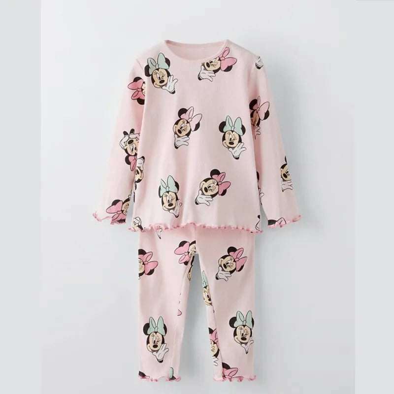 Mickey Minnie Baby Boy Girl Autumn Underwear Set Cartoon Casual Children Home Clothes Outfits Long Sleeved 2pc/set Kids Clothing