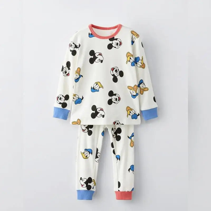 Mickey Minnie Baby Boy Girl Autumn Underwear Set Cartoon Casual Children Home Clothes Outfits Long Sleeved 2pc/set Kids Clothing