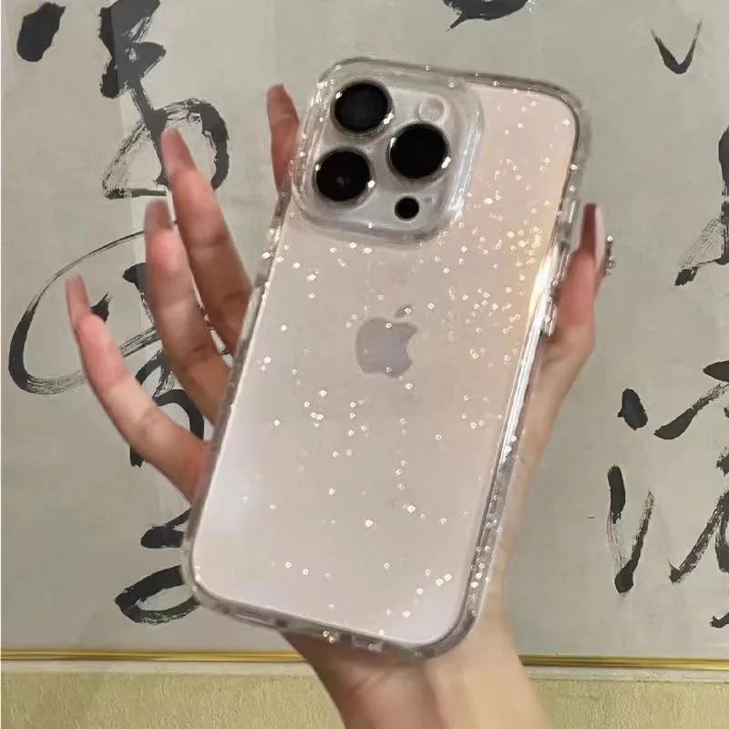 Luxury Bling Glitter Clear Phone Case iPhone 16 15 14 13 12 11 Pro Max Plus Mini
