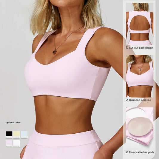 Hearuisavy Breathable Sports Bra Double Shoulder Straps Workout Top For Women Anti-sweat Fitness Top Push up Running Yoga Bra