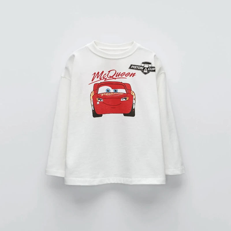 Spring Fall Kids Clothing Long Sleeve Tees Tops Printed Cartoon Car Baby Boys Crewneck Pullover Base Shirt Children's Clothes