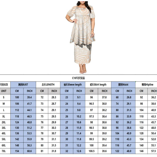 Newly Designed Women'S Round-Neck Top And Fitted Long Dress Polynesian Island-Style Pattern Pacific Puletasi Suit