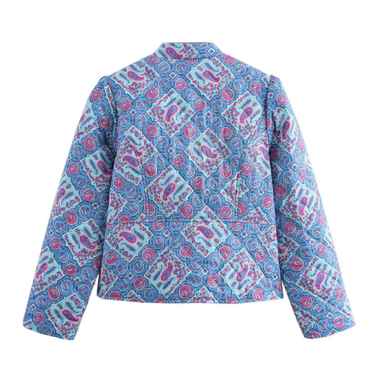 2025 New Women's Clothing: European and American Style Fashionable Casual Simple Versatile Early Autumn Printed Cotton Coat