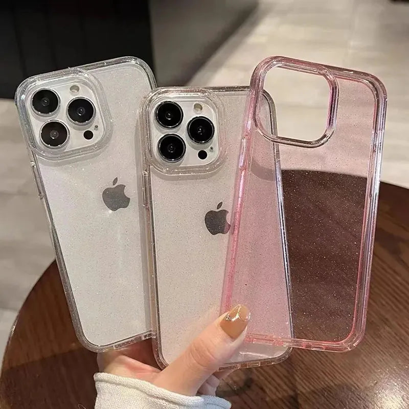 Luxury Bling Glitter Clear Phone Case iPhone 16 15 14 13 12 11 Pro Max Plus Mini