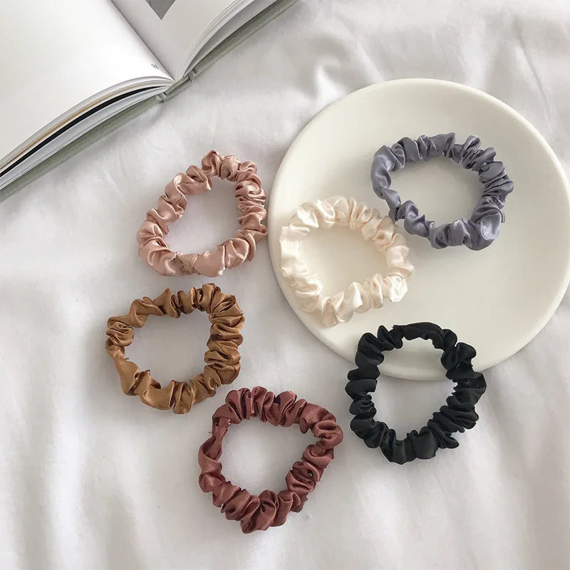 6Pcs Elegant Hair Scrunchies Women Minimalist Simulation Silk Hair Ties Solid Co